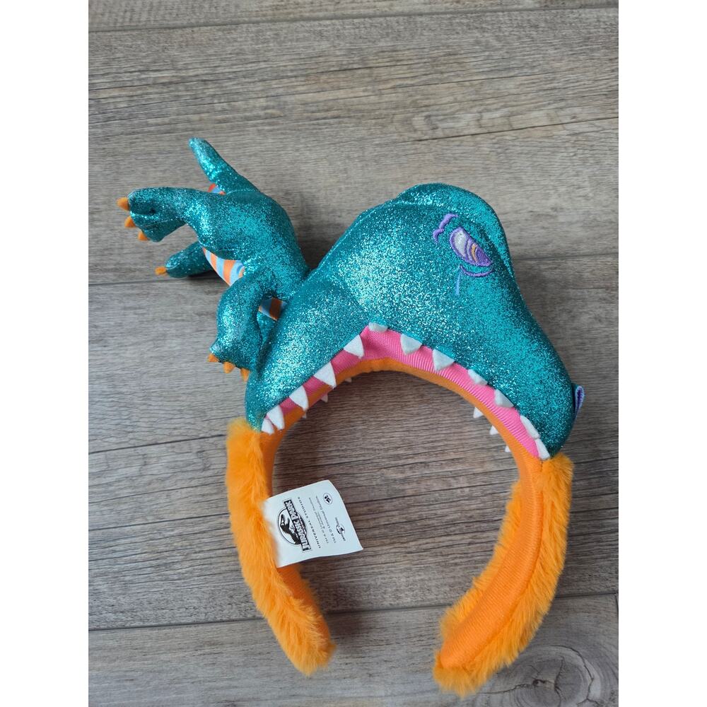 RARE Universal Studios Jurassic‎ Park Teal Glitter Dinosaur Plush Headband 2024